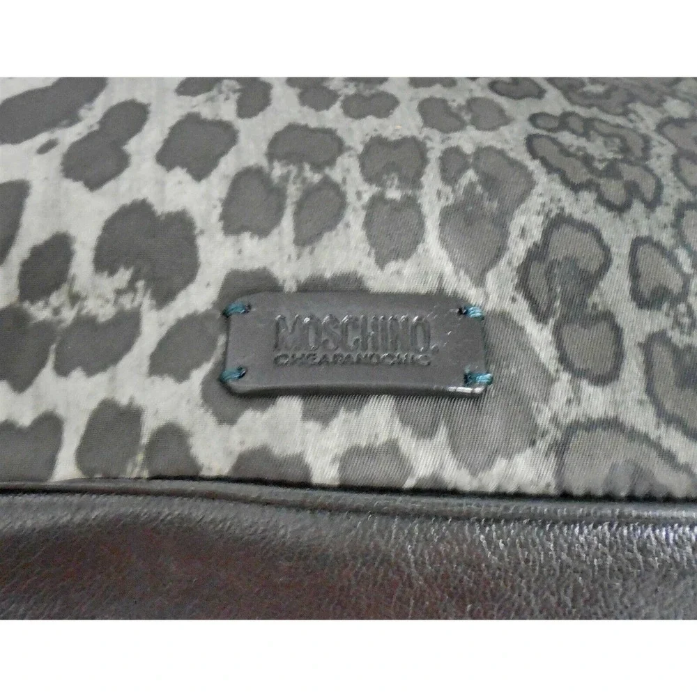 New Moschino Cheap & Chic Gray Black Leopard Nylon Leather Studded Shoulder Bag‎